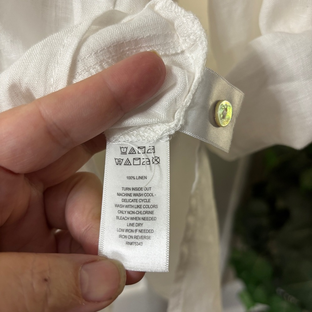 TAHARI 100% Linen White Button Down Shirt - Picture 6 of 14